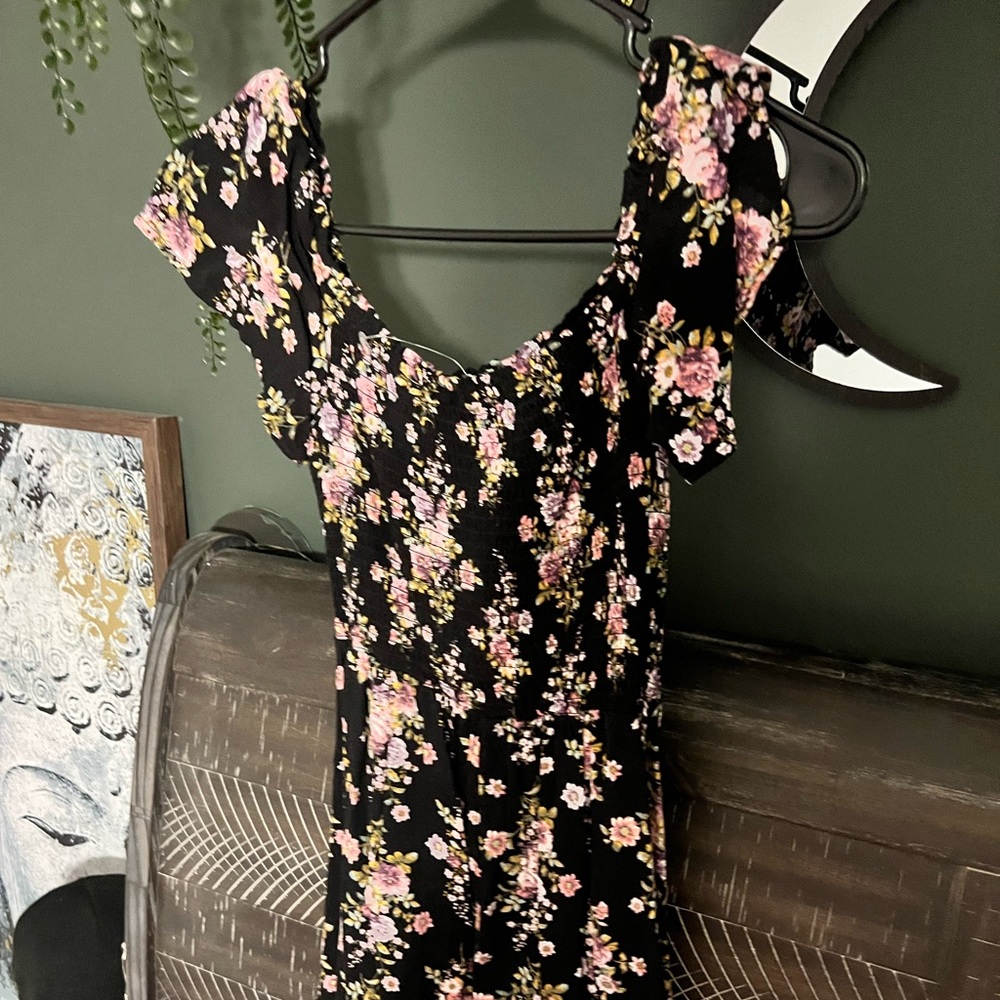 Black floral off shoulder dress